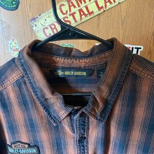 Harley-Davidson Men's Black and Brown Striped Shirt